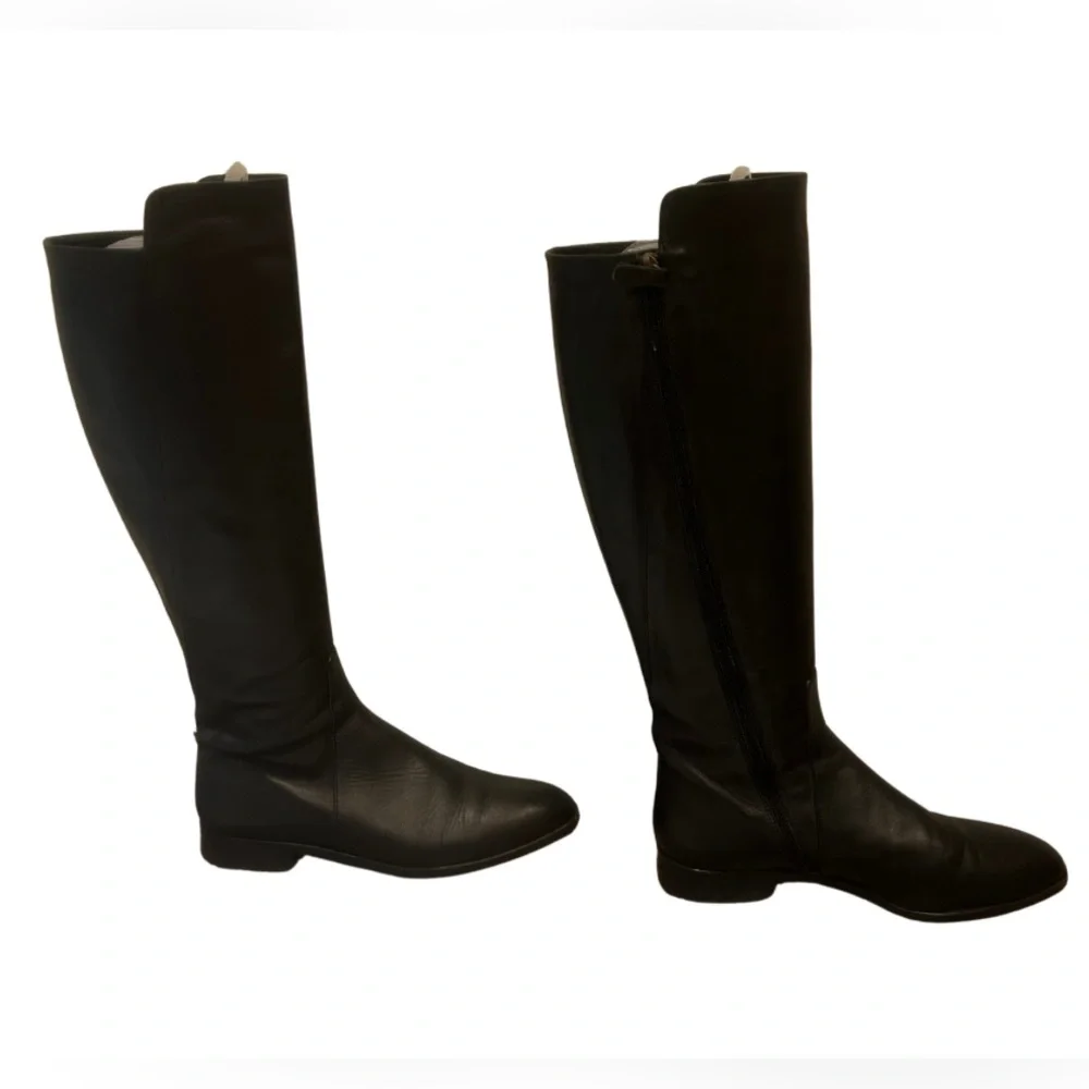 Delman Vero Cuoio Black Leather Knee High Riding Boots | Size 6.5